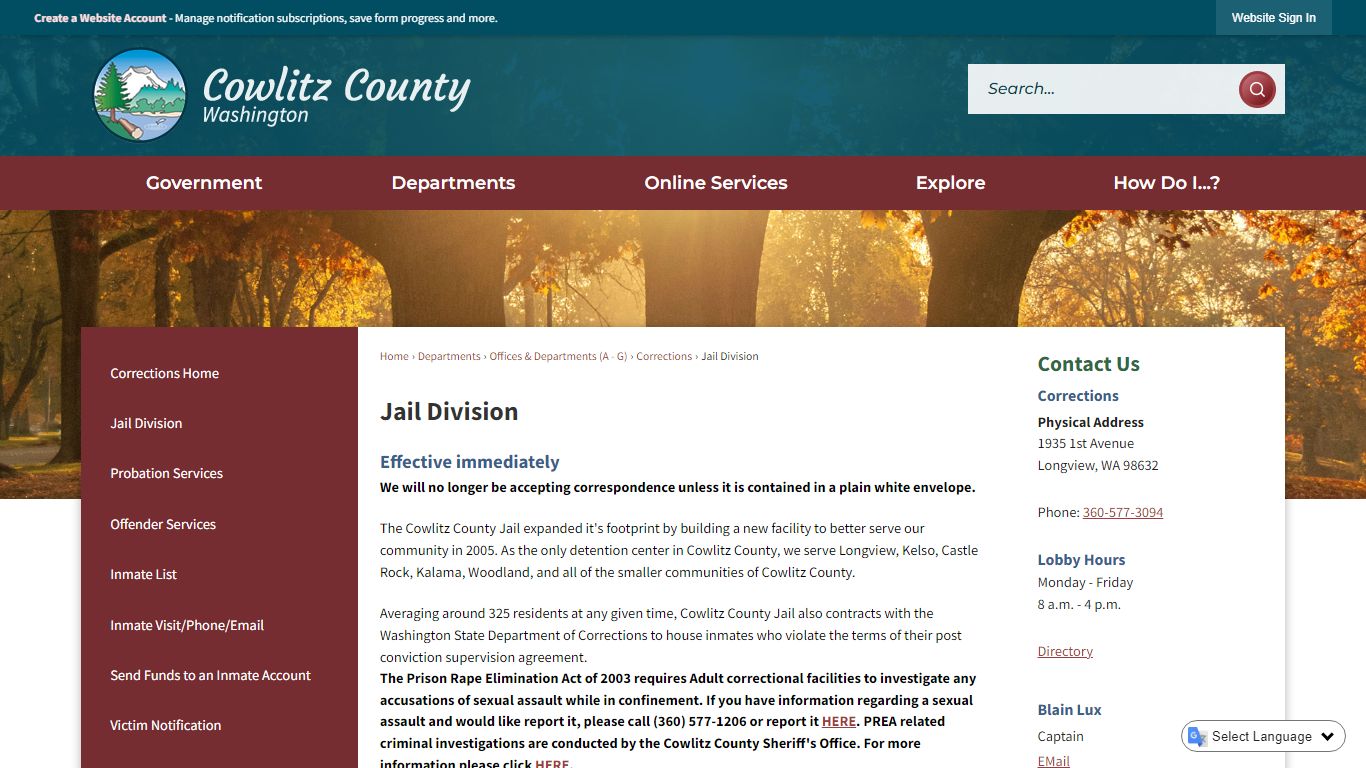 Jail Division | Cowlitz County, WA - Official Website